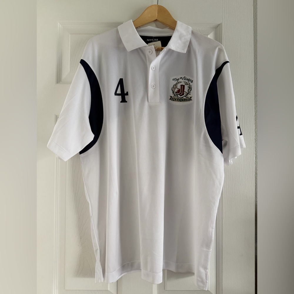 Men’s Sport-Tek White Polo with Navy Accents and Crest XL